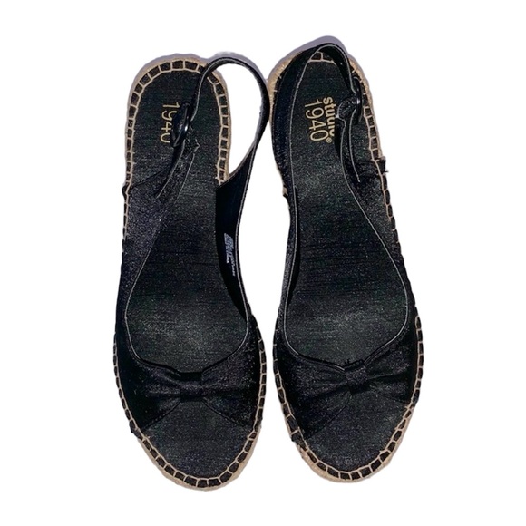 Black Slingback Espadrille Wedge Heels Sandals 7.5 - Picture 2 of 4